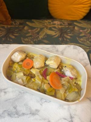 Lotte / risotto de sarrasin au safran / bisque / poireaux